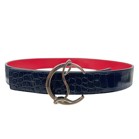 Christian Louboutin CL Logo Crocodile Reversible Leather Belt Blue Size 85/34 - Picture 3 of 14